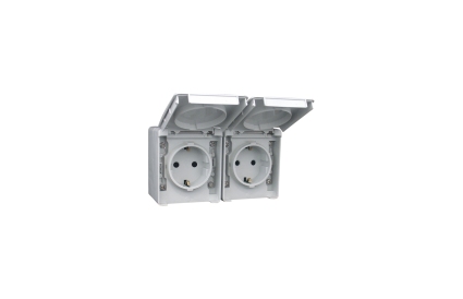 Tomada dupla cinza Schuko 2P+T horizontal IP65 EFAPEL Estanque 48